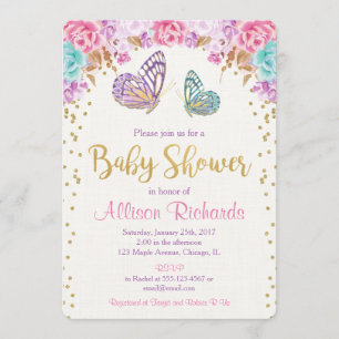 Baby shower van de vlinder, roze paars goudmeisje kaart