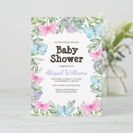 Baby shower van de vlindertuin kaart (Staand voorkant)