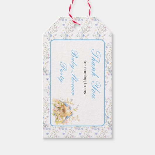 Baby shower van de voorjaarsvogels cadeaulabel (Voorkant)