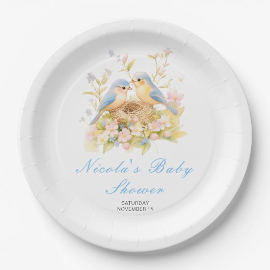 Baby shower van de voorjaarsvogels papieren bordje (Voorkant)