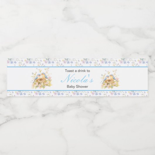 Baby shower van de voorjaarsvogels waterfles etiket (Enkel label)