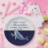 Baby shower van de walvisvaarder Blue Nautical Boy Papieren Bordje (Feest)