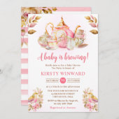 Baby shower van de waterverf Aardbeien Tea Party Kaart (Voorkant / Achterkant)