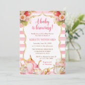 Baby shower van de waterverf Aardbeien Tea Party Kaart (Staand voorkant)