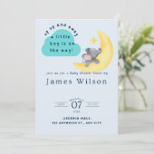 Baby shower van de Waterverf van Blue Boy's Elepha Save The Date (Staand voorkant)