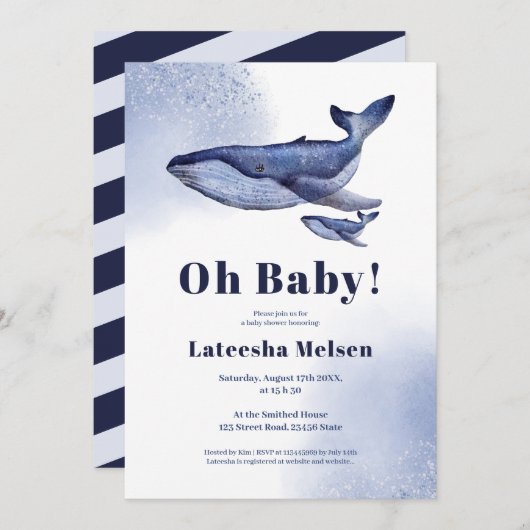 Baby shower van de waterverf van de Cute nautical  Kaart (Voorkant / Achterkant)