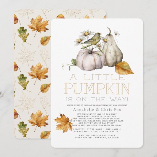 Baby shower van de Waterverf van de vogelpompoen v Kaart (Voorkant / Achterkant)