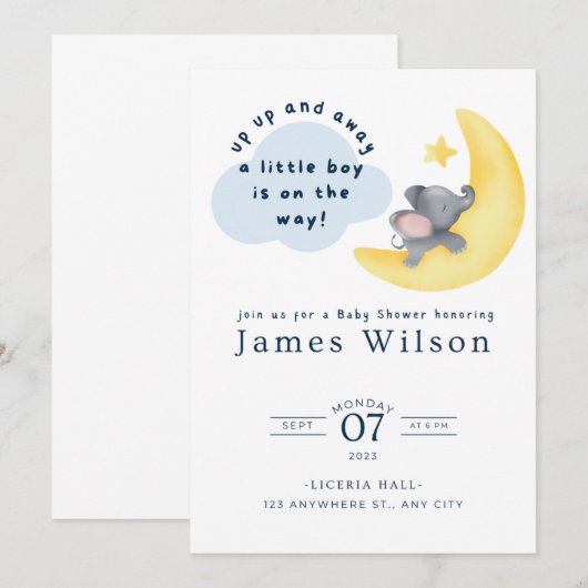 Baby shower van de Waterverf van het blauw-boogvli Save The Date (Voorkant / Achterkant)