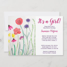 Baby shower van de Waterverf van wilde bloemen Kaart