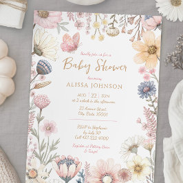 Baby shower van de Waterverf van wilde bloemen Kaart