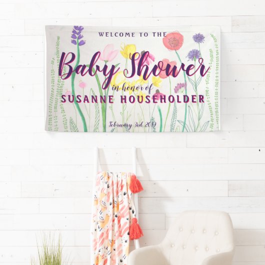Baby shower van de Waterverf van wilde bloemen Spandoek (Insitu)