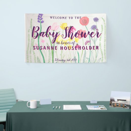 Baby shower van de Waterverf van wilde bloemen Spandoek (Beurs)