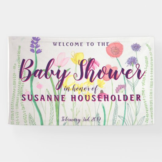 Baby shower van de Waterverf van wilde bloemen Spandoek (Horizontaal)