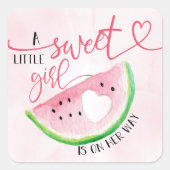 Baby shower van de Waterverf van zoete watermeloen Vierkante Sticker (Voorkant)