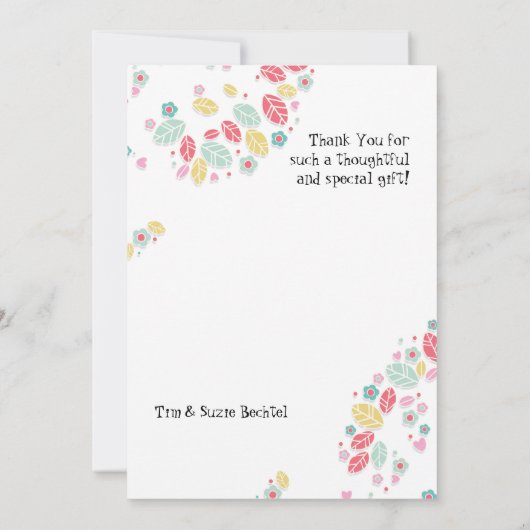 Baby shower van de wervelwervelkolom bedankkaart (Achterkant)