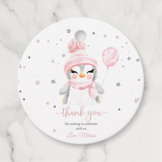 Baby shower van de winterpinguïn bedankjes labels (Voorkant)