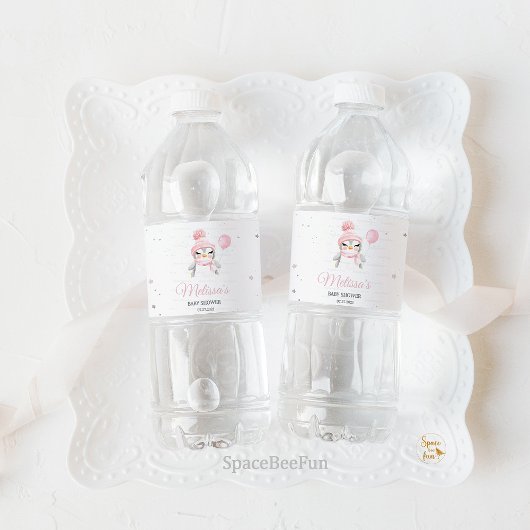 Baby shower van de winterpinguïn waterfles etiket