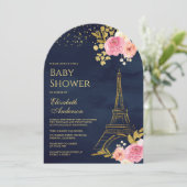 Baby shower van de zeemacht van de Floral Gold Eif Kaart (Staand voorkant)