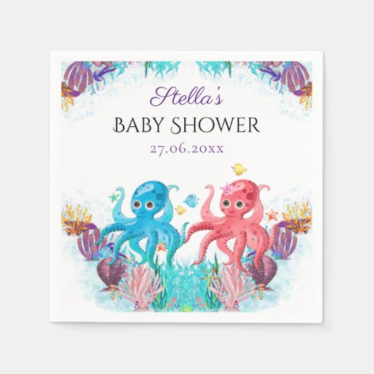 Baby shower van de zoete Ocean Twins Octopus Seash Servet (Voorkant)