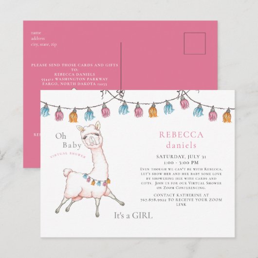 Baby shower van de zoete roze luis sombrero aankondigingskaart (Voorkant / Achterkant)