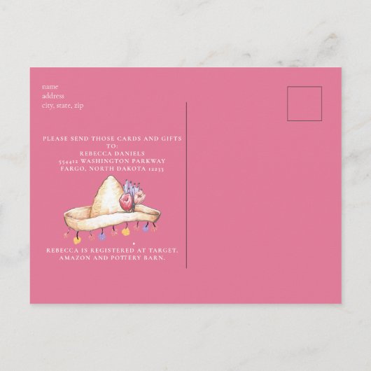 Baby shower van de zoete roze luis sombrero aankondigingskaart (Achterkant)