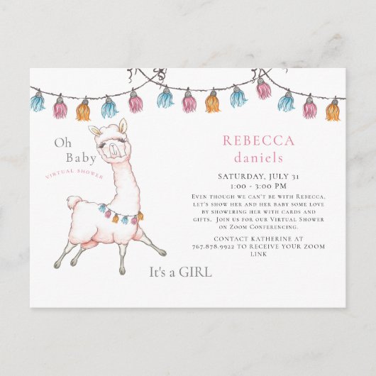 Baby shower van de zoete roze luis sombrero aankondigingskaart (Voorkant)