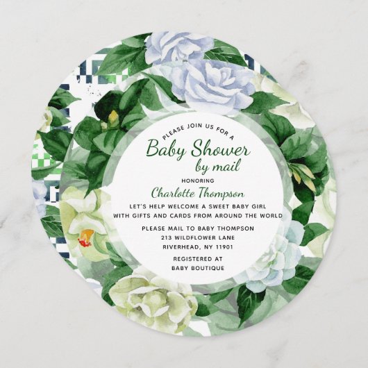 Baby shower van e-mail groene Waterverf Floral Kaart (Voorkant / Achterkant)
