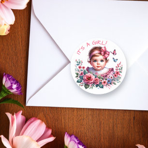  Baby shower van een baby   Het is een meisje Ronde Sticker