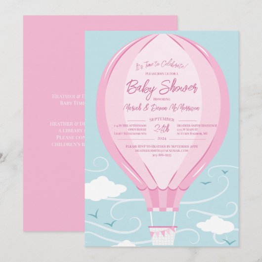 Baby shower van een luchtballon kaart (Voorkant / Achterkant)