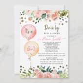 Baby shower van een luchtballon Roze Floral Girl Kaart (Voorkant)