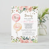 Baby shower van een luchtballon Roze Floral Girl Kaart (Staand voorkant)