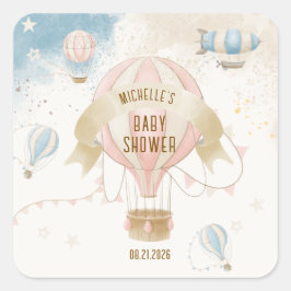 Baby shower van een luchtballon vierkante sticker