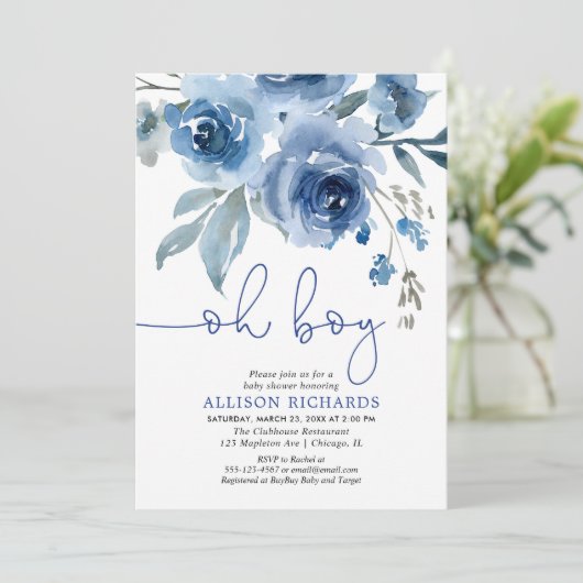 Baby shower van een marineblauw elegant kaart (Staand voorkant)