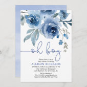 Baby shower van een marineblauw elegant kaart (Voorkant / Achterkant)