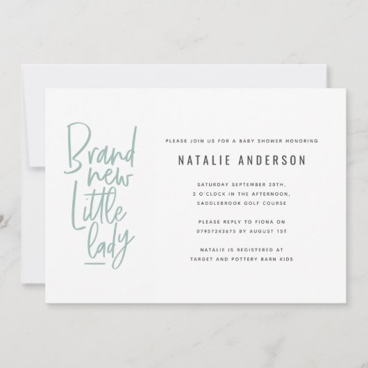 Baby shower van een meisje met een moderne hand no aankondiging (Voorkant)