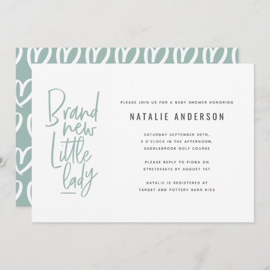 Baby shower van een meisje met een moderne hand no aankondiging (Voorkant / Achterkant)