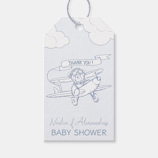 Baby shower van een piloot van een luchtvaartuig m cadeaulabel (Voorkant)