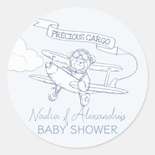 Baby shower van een piloot van een luchtvaartuig m ronde sticker