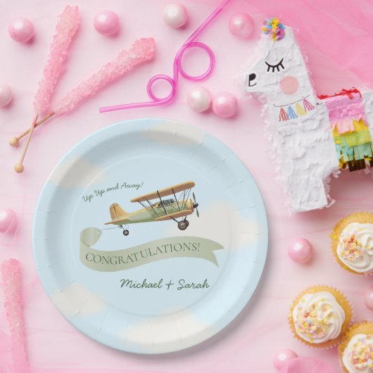  Baby shower van een vliegtuig Papieren Bordje (Feest)