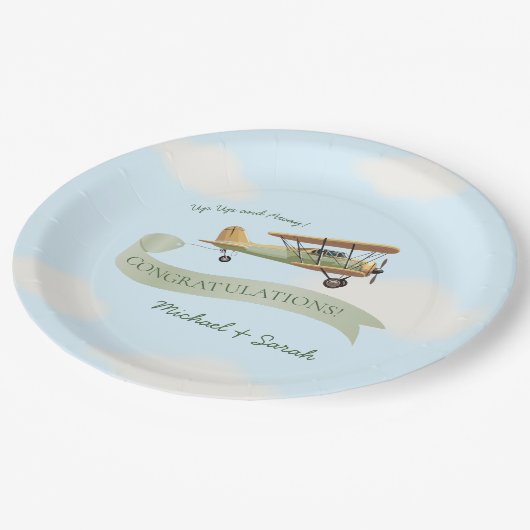  Baby shower van een vliegtuig Papieren Bordje (Gekanteld)