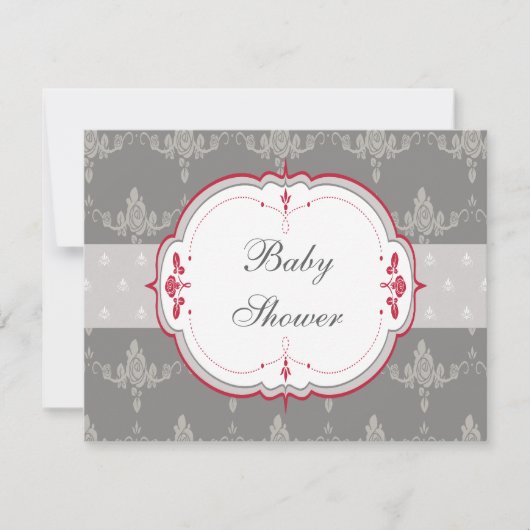 Baby shower van Elegant Grey & Red Roses Kaart (Voorkant)