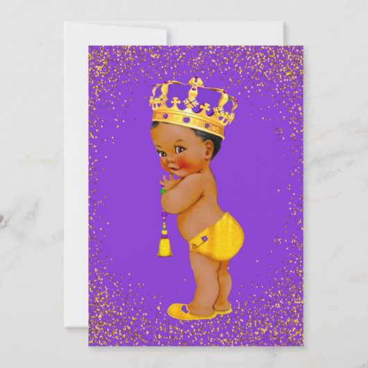 Baby shower van Etnische Prins Paars en Gold Boy Kaart (Achterkant)