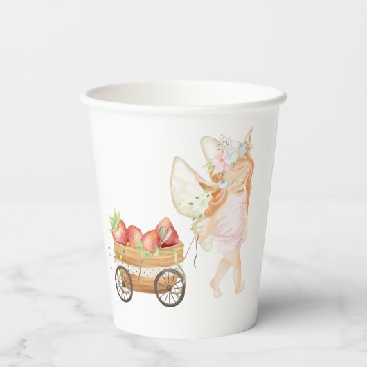 Baby shower van fijne moerassen en aardbeien  papieren bekers (Achterkant)