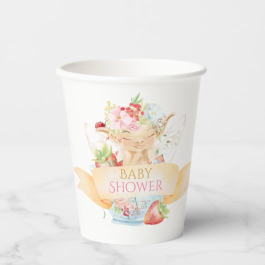 Baby shower van fijne moerassen en aardbeien  papieren bekers (Voorkant)