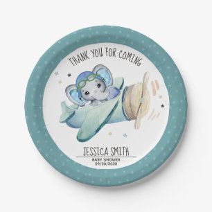 Baby shower van flessenvliegtuig met wielWaterverf Papieren Bordje