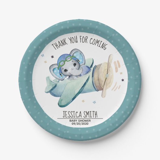 Baby shower van flessenvliegtuig met wielWaterverf Papieren Bordje (Voorkant)