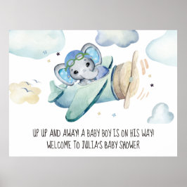 Baby shower van flessenvliegtuig met wielWaterverf Poster