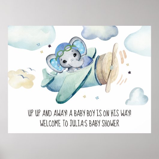 Baby shower van flessenvliegtuig met wielWaterverf Poster (Voorkant)