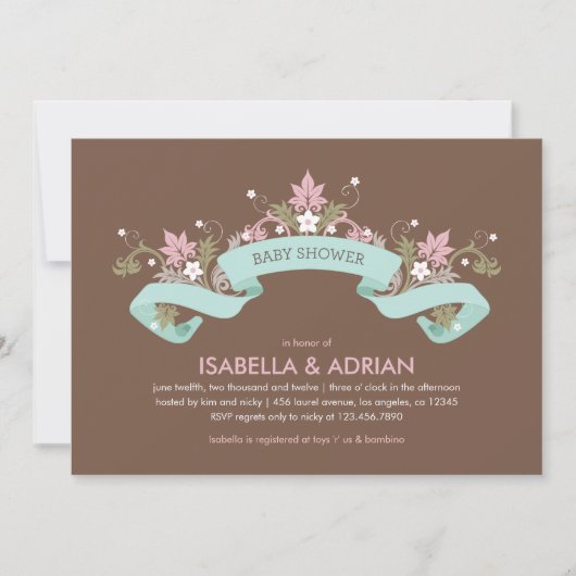 Baby shower van Floral Banner Kaart (Voorkant)