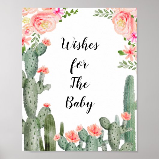 Baby shower van Floral Cactus wenst Baby Poster (Voorkant)